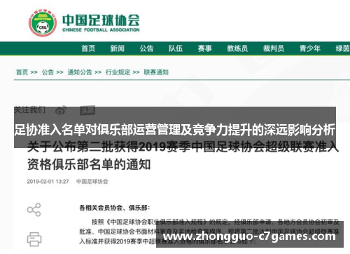 足协准入名单对俱乐部运营管理及竞争力提升的深远影响分析